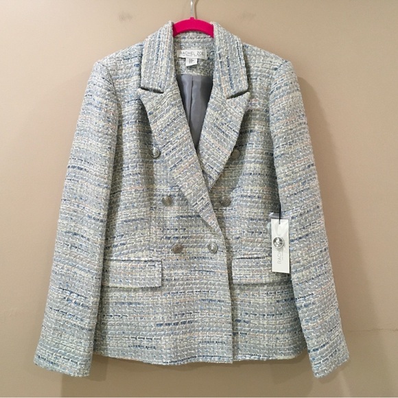 Rachel Zoe double breasted blazer Tweed Coat Jacket Blue size m new - Picture 1 of 9